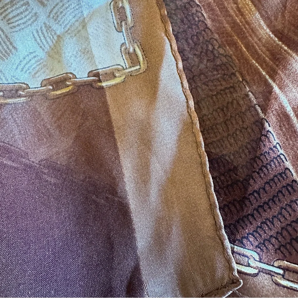 Adrienne Vittadini Silk Vintage Elegant Abstract Patchwork Brown Scarf
